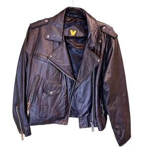 Virginia Slims Womens Leather Motorcycle Jacket Biker Virginia Slims Wear Black